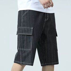 Men's Black Striped Cargo Shorts